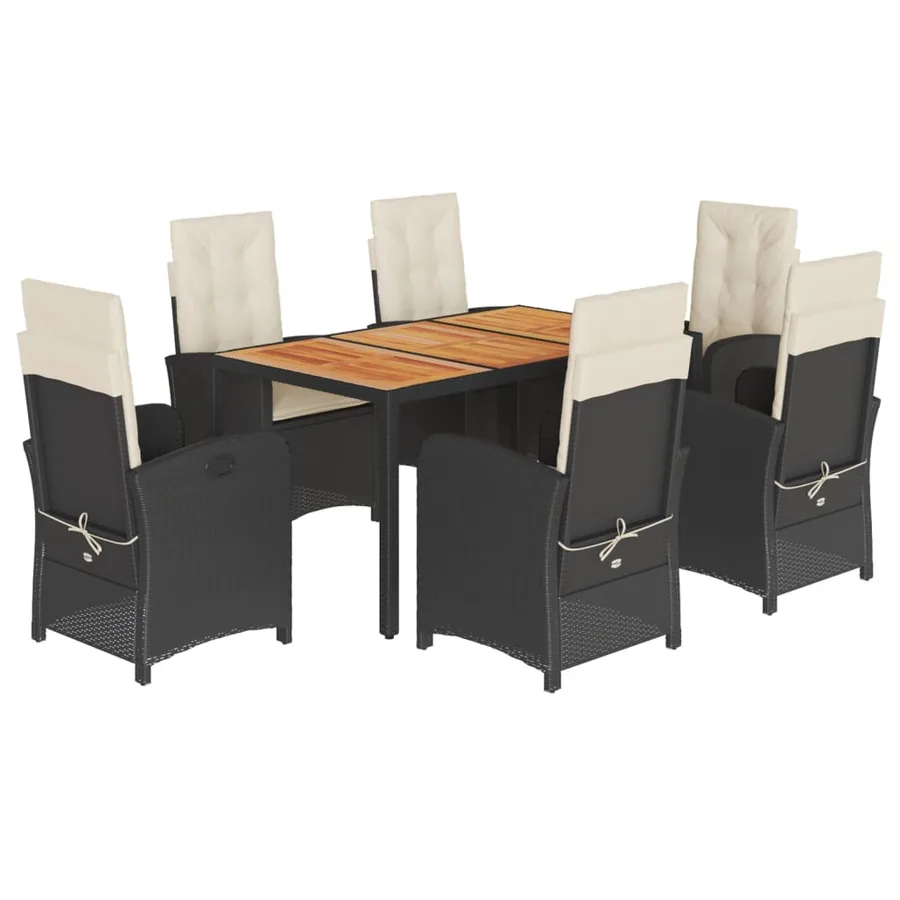 Ensemble à manger de jardin coussins 7pcs Noir Résine tressée - 2