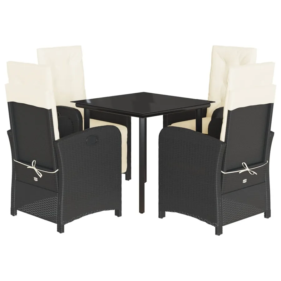 Ensemble à manger de jardin coussins 5pcs Noir Résine tressée - 2
