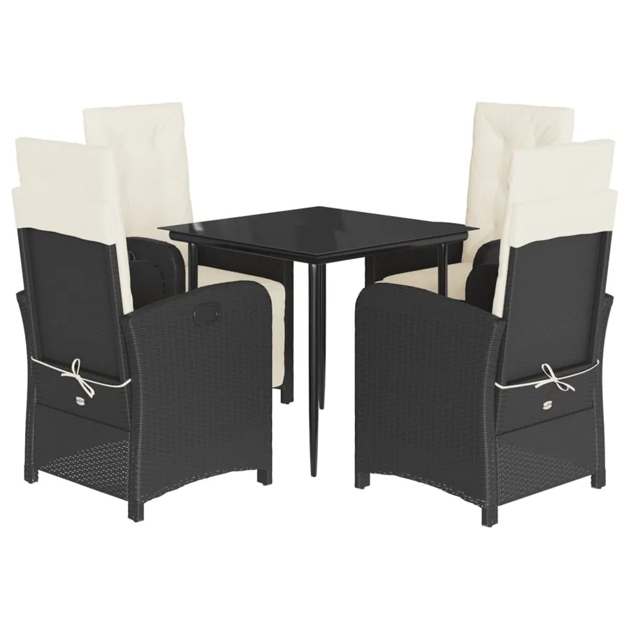 Ensemble à manger de jardin coussins 5pcs Noir Résine tressée - 2