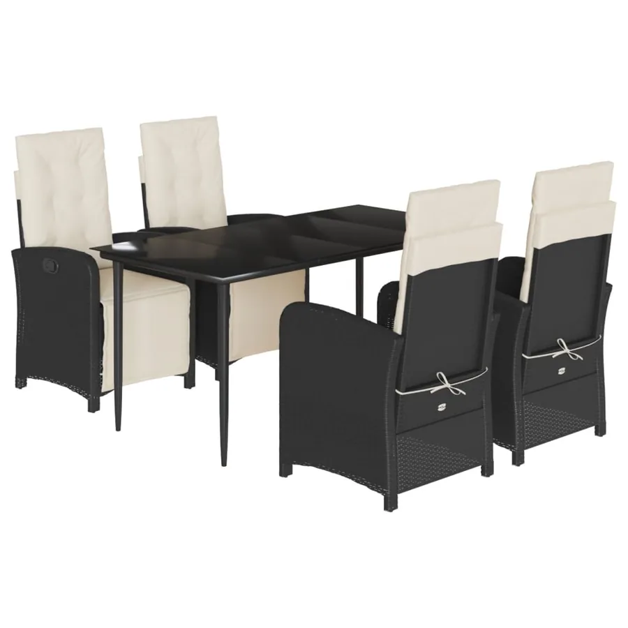 Ensemble à manger de jardin coussins 5pcs Noir Résine tressée - 2