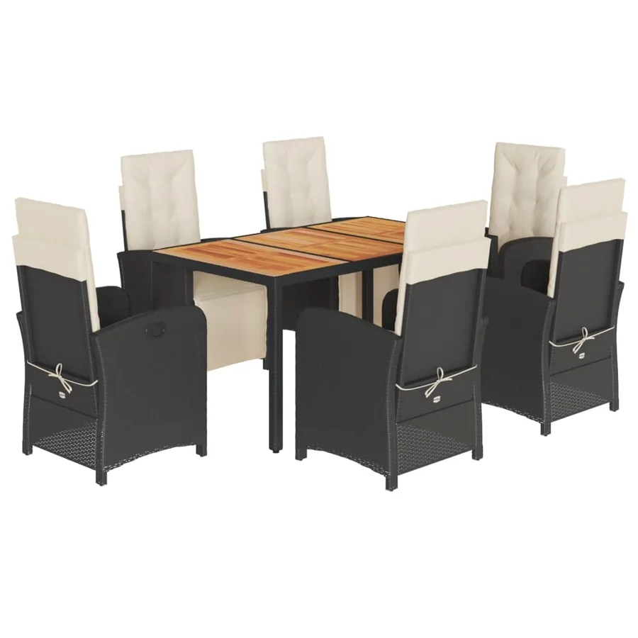 Ensemble à manger de jardin coussins 7pcs Noir Résine tressée - 2