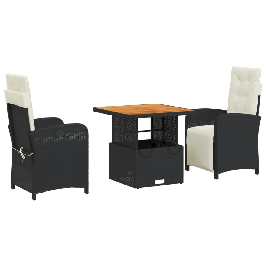 Ensemble à manger de jardin avec coussins 3 pcs Noir - 2
