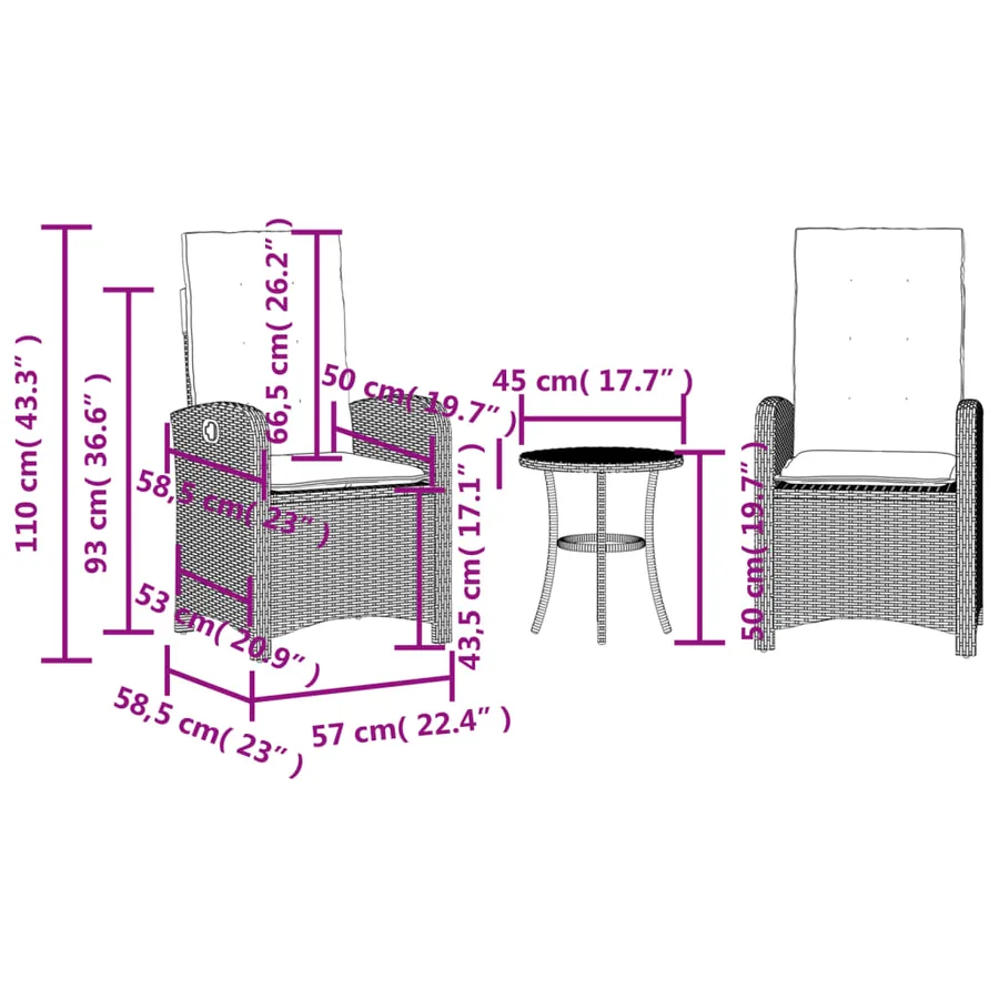 Ensemble de bistro 3 pcs et coussins gris clair résine tressée - 15