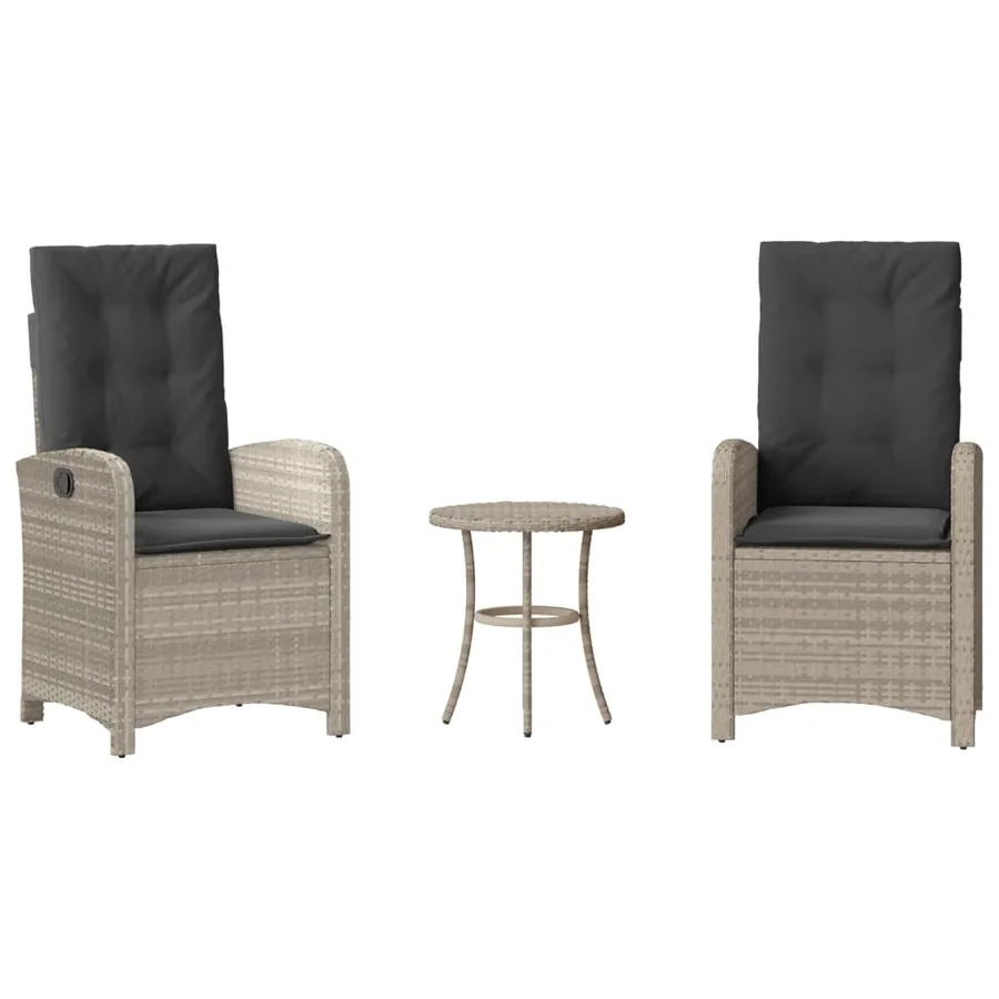 Ensemble de bistro 3 pcs et coussins gris clair résine tressée - 2