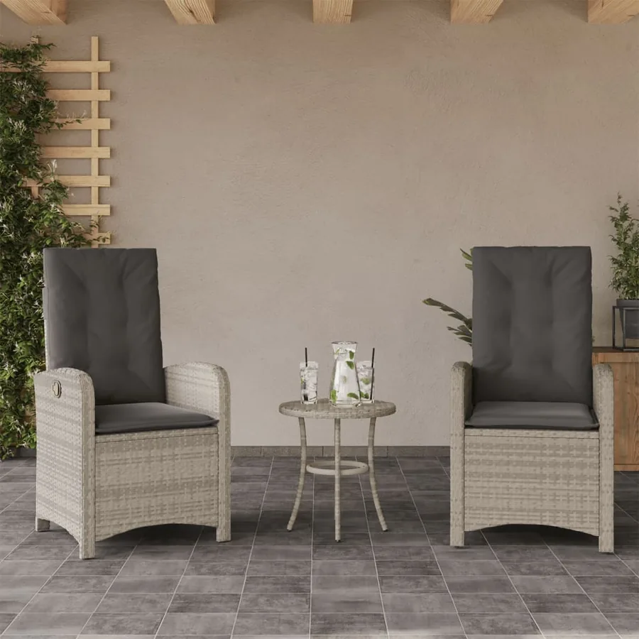 Ensemble de bistro 3 pcs et coussins gris clair résine tressée - 3