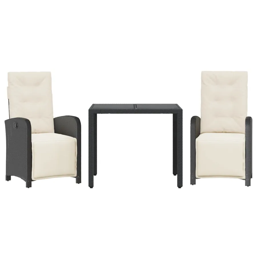 Ensemble de bistro 3 pcs avec coussins noir résine tressée - 2