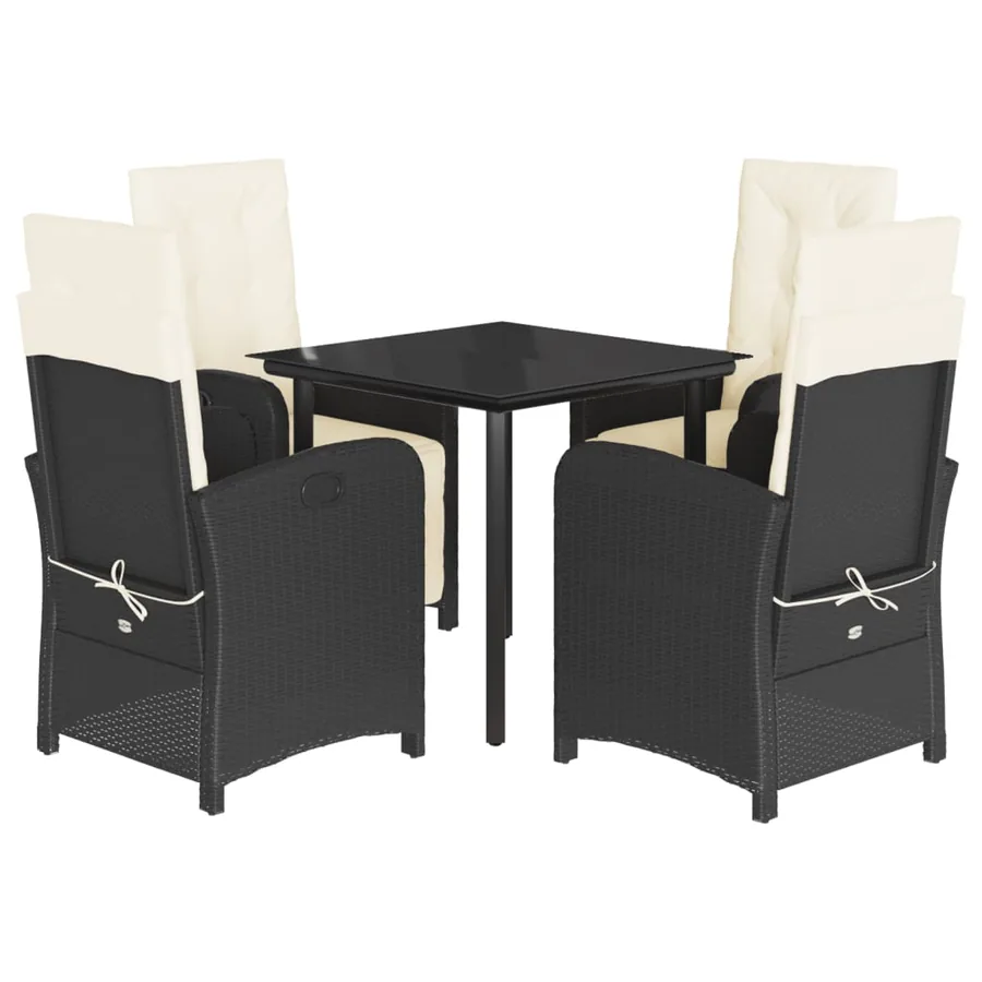 Ensemble à manger de jardin coussins 5pcs Noir Résine tressée - 2
