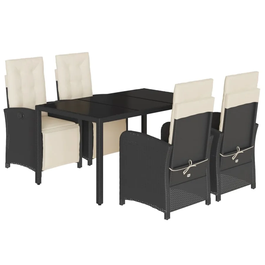 Ensemble à manger de jardin coussins 5pcs Noir Résine tressée - 2