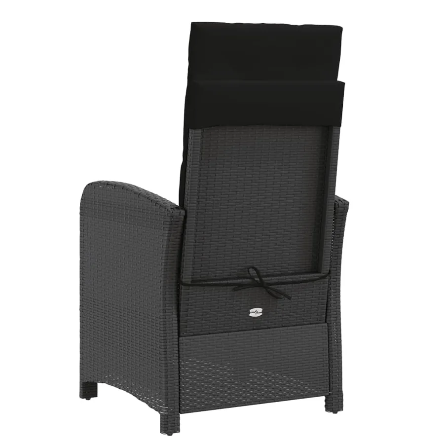 Chaise inclinable de jardin avec coussins noir résine tressée - 6