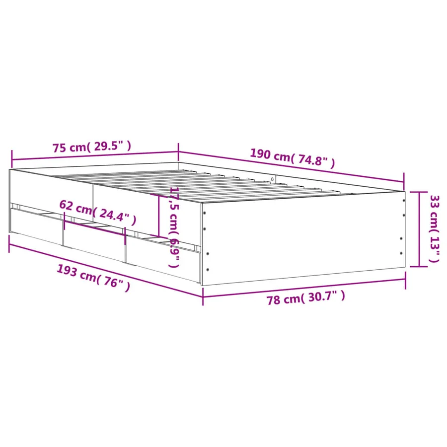 Cadre de lit avec tiroirs sans matelas blanc 75x190 cm - 10