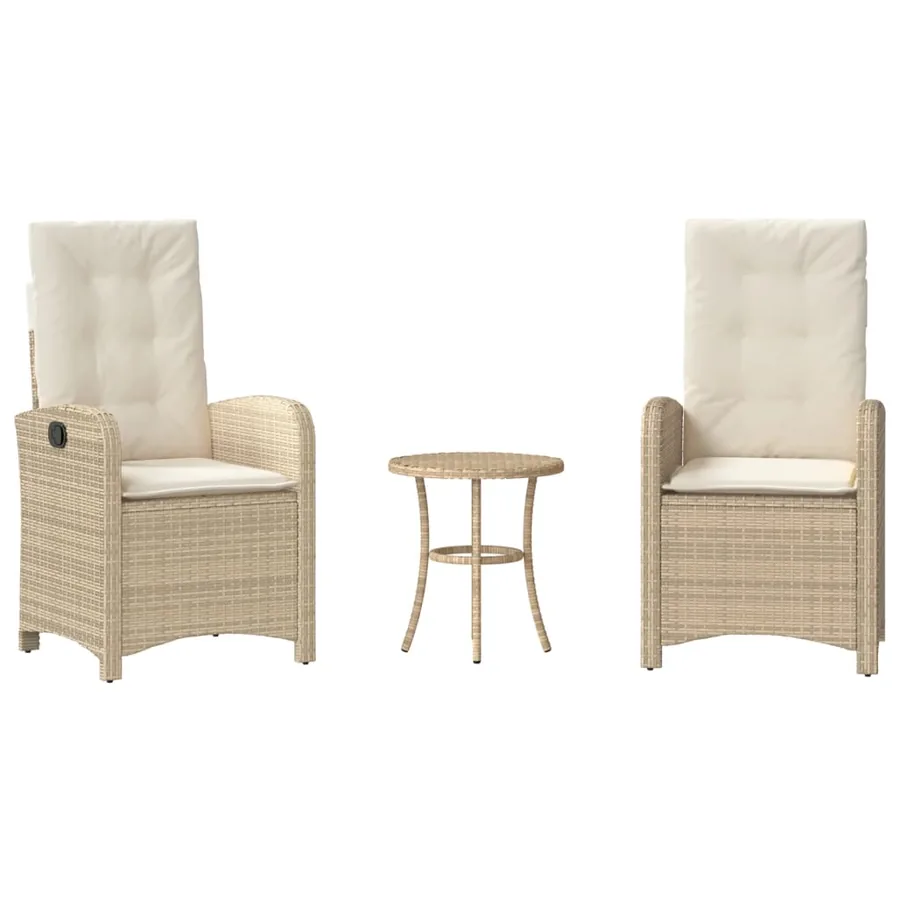 Ensemble de bistro 3 pcs avec coussins beige résine tressée - 2