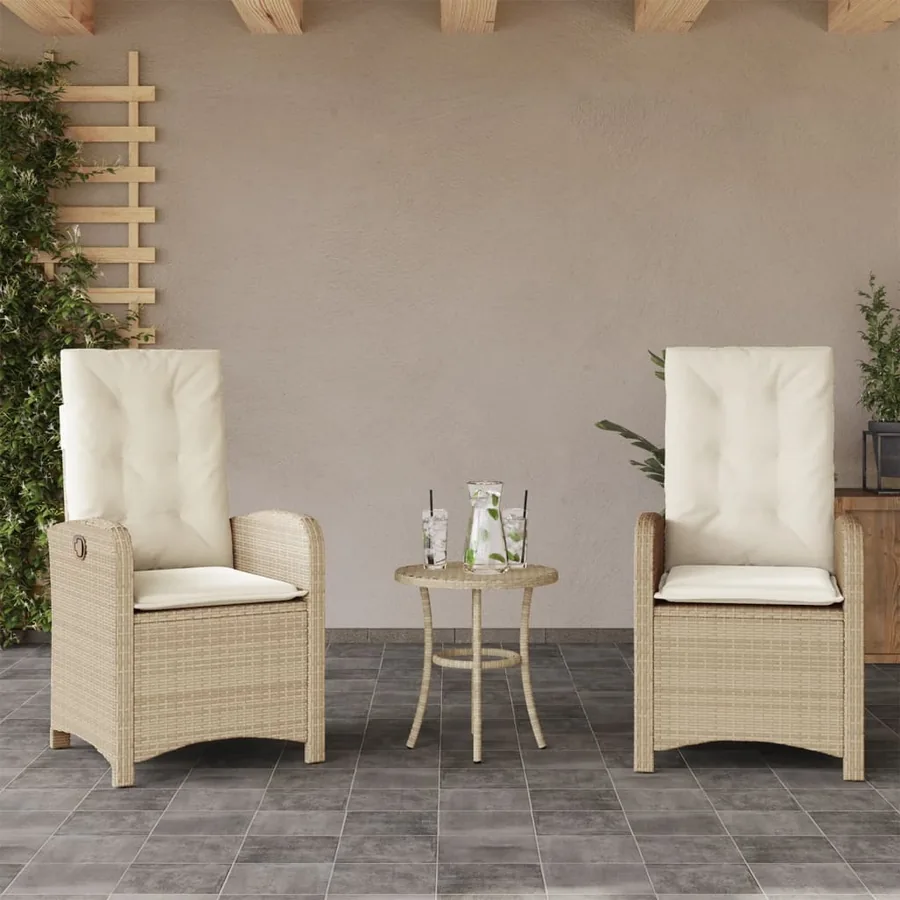 Ensemble de bistro 3 pcs avec coussins beige résine tressée - 3
