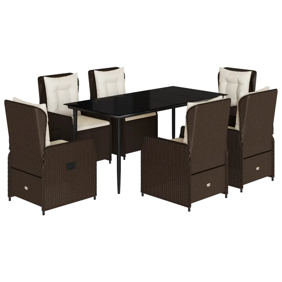 Ensemble à manger de jardin et coussins 7 pcs marron rotin - 2