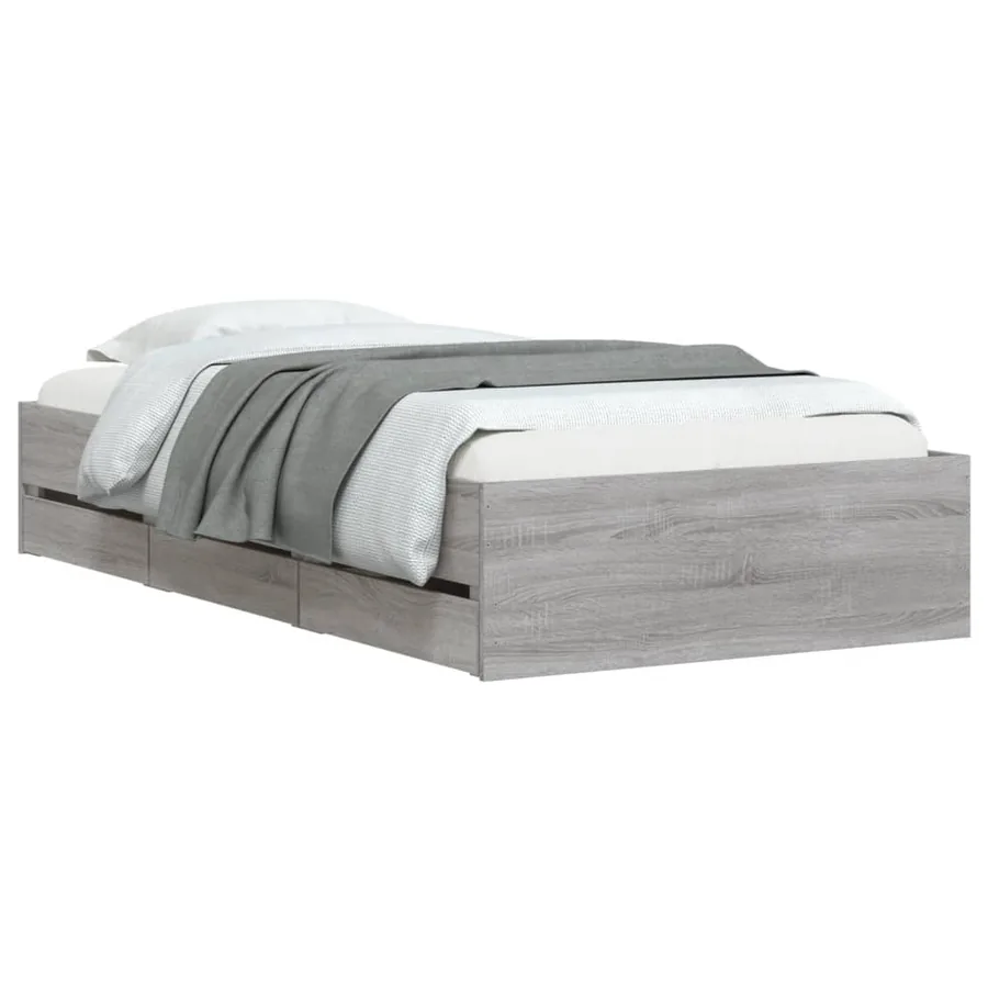Cadre de lit avec tiroirs sans matelas sonoma gris 75x190 cm - 3