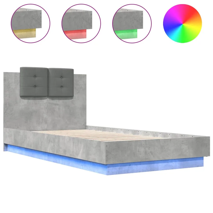 Cadre de lit avec LED sans matelas gris béton 75x190 cm - 2