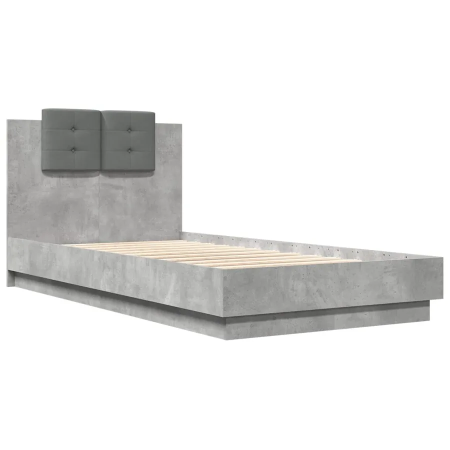 Cadre de lit avec LED sans matelas gris béton 75x190 cm - 3