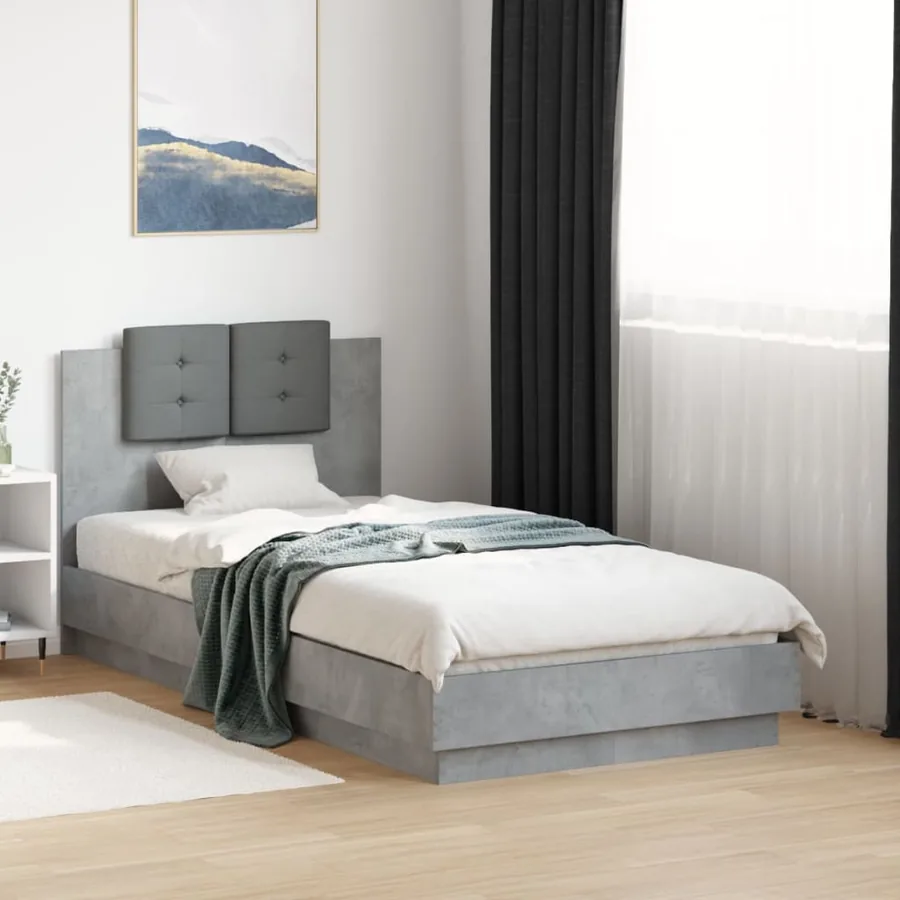 Cadre de lit avec LED sans matelas gris béton 75x190 cm - 4