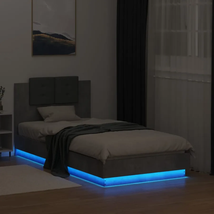 Cadre de lit avec LED sans matelas gris béton 75x190 cm - 5