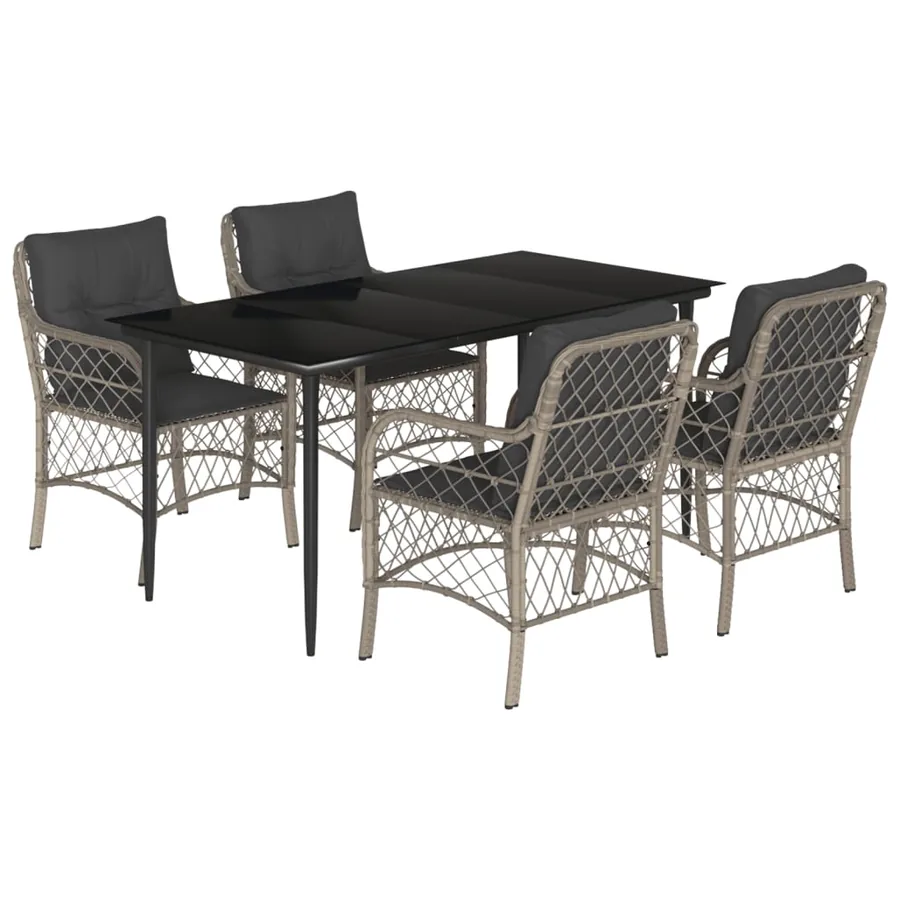 Ensemble à manger de jardin et coussins 5 pcs gris clair rotin - 2