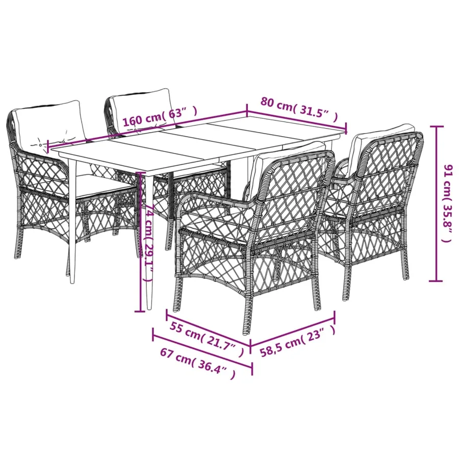 Ensemble à manger de jardin et coussins 5 pcs gris clair rotin - 7