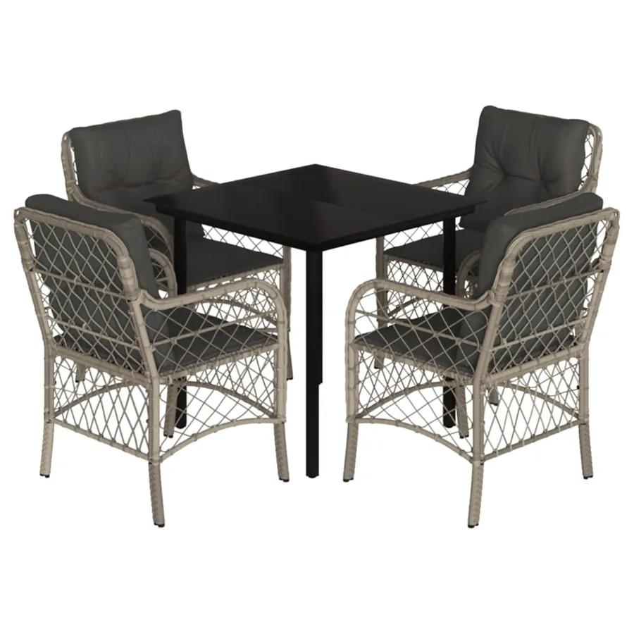 Ensemble à manger de jardin et coussins 5 pcs gris clair rotin - 2