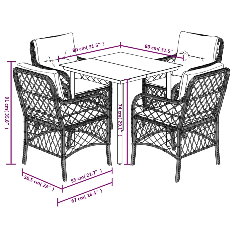 Ensemble à manger de jardin et coussins 5 pcs gris clair rotin - 7