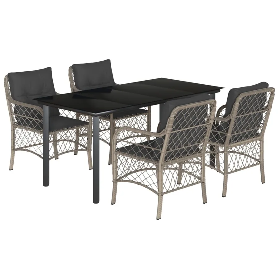 Ensemble à manger de jardin et coussins 5 pcs gris clair rotin - 2