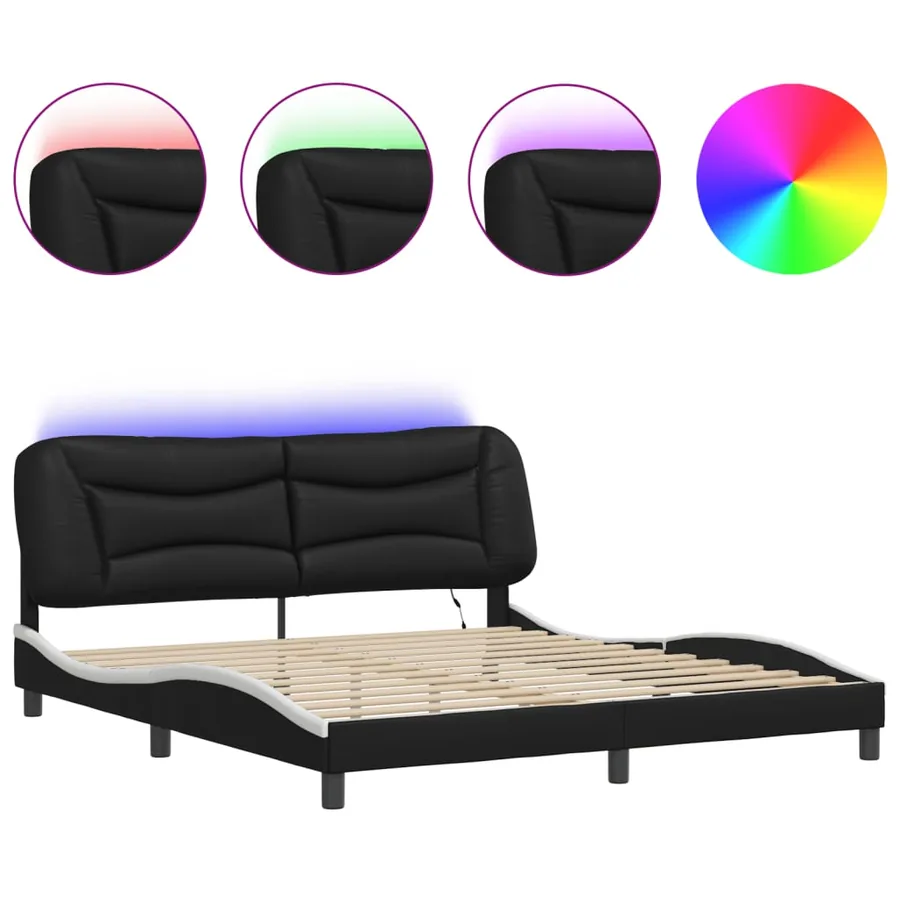 Cadre de lit avec LED sans matelas Hvar noir et blanc 180x200 cm - 2