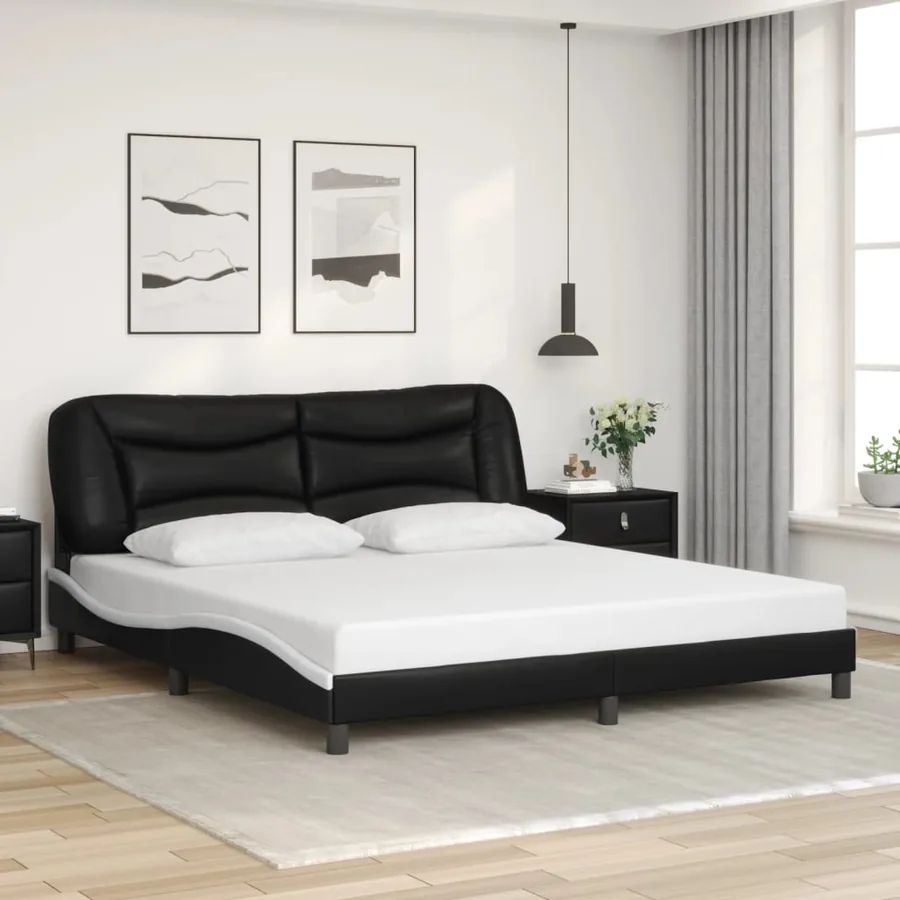 Cadre de lit avec LED sans matelas Hvar noir et blanc 180x200 cm - 4