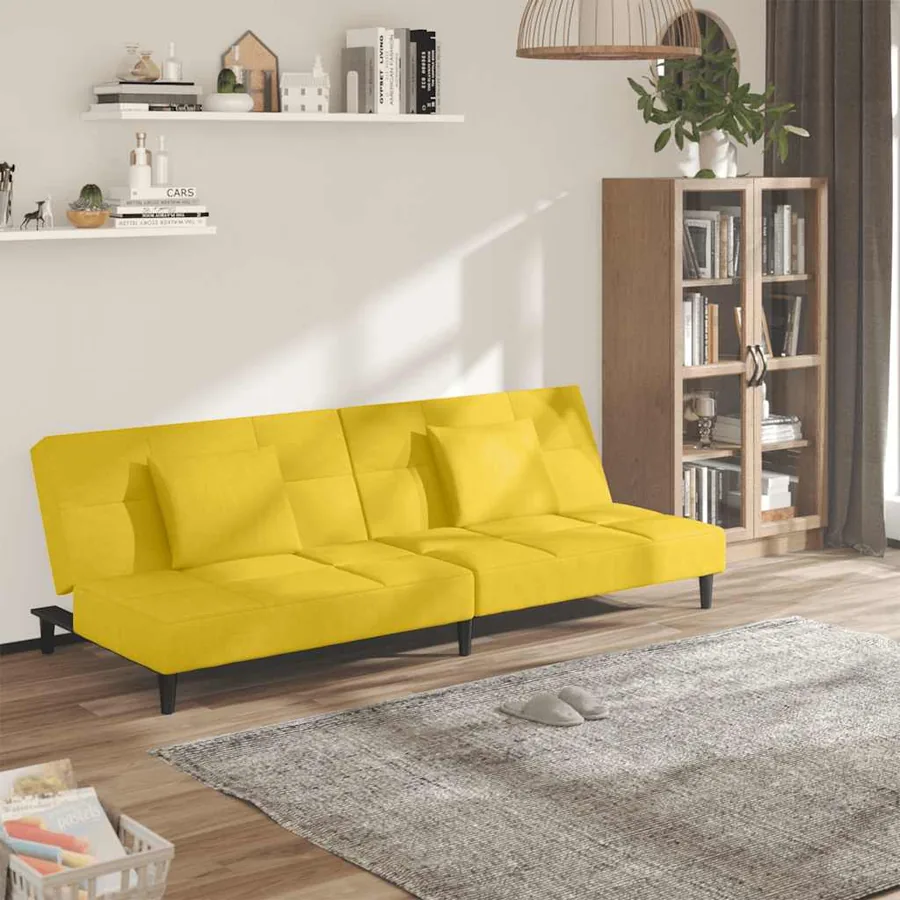 Canapé-lit à 2 places avec deux oreillers Jaune Velours