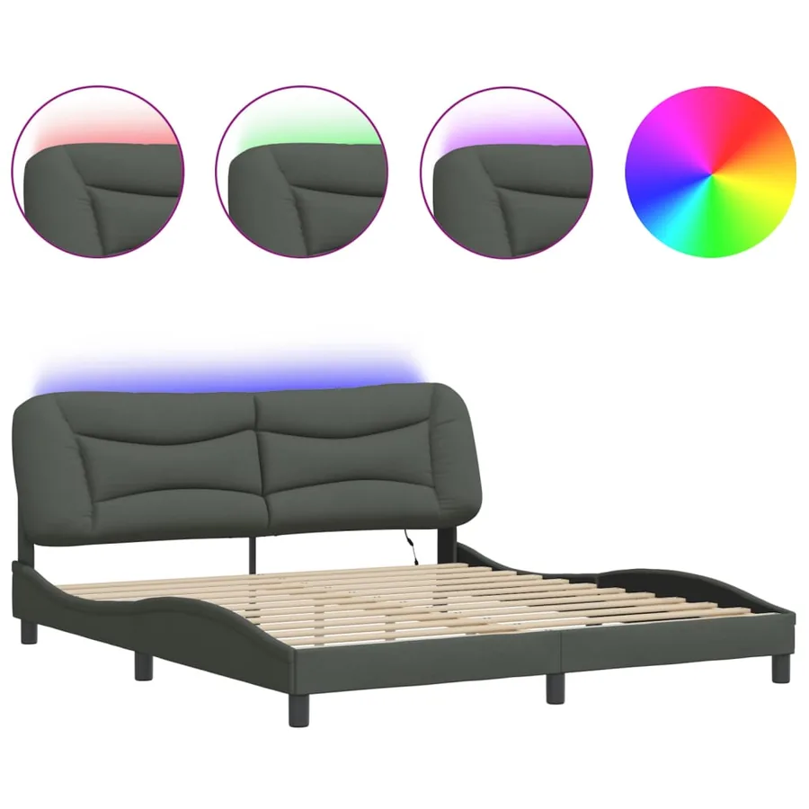 Cadre de lit avec LED sans matelas Hvar gris foncé 180x200 cm tissu - 2