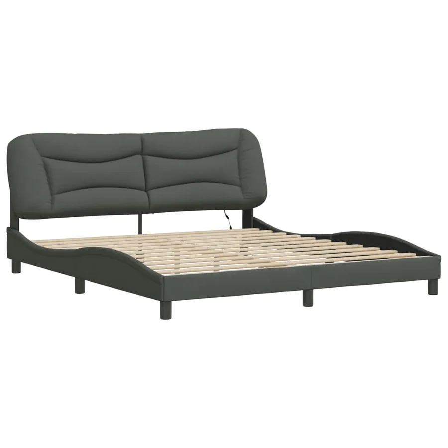 Cadre de lit avec LED sans matelas Hvar gris foncé 180x200 cm tissu - 3