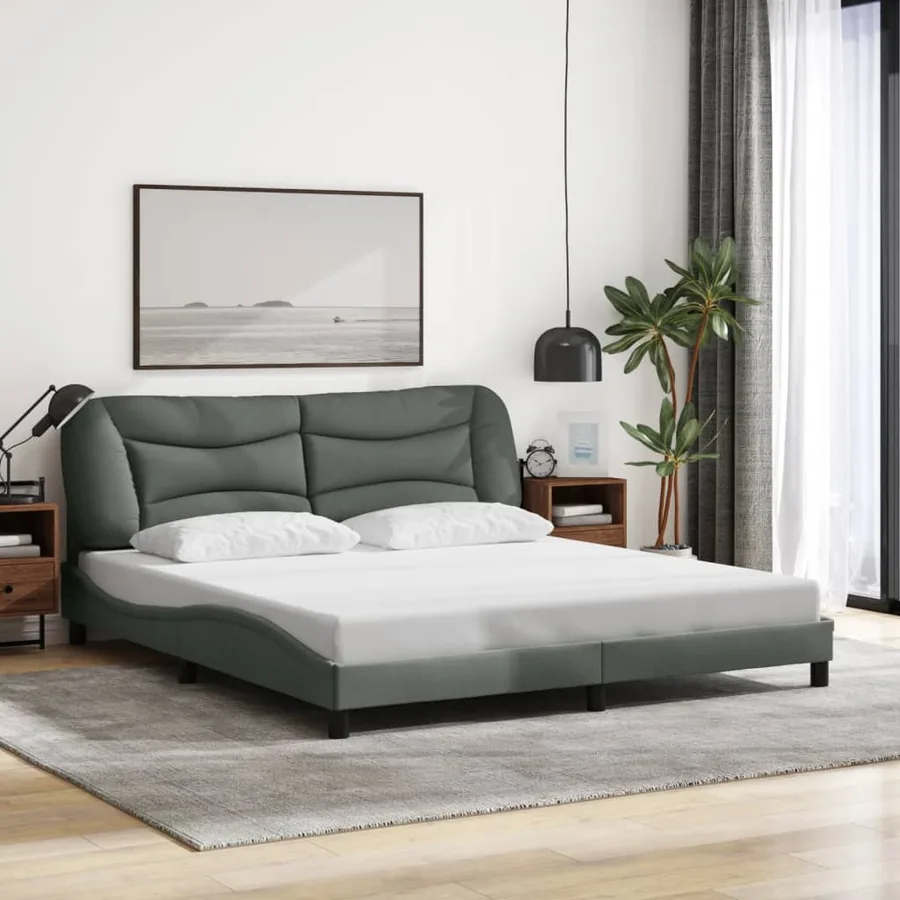 Cadre de lit avec LED sans matelas Hvar gris foncé 180x200 cm tissu - 4