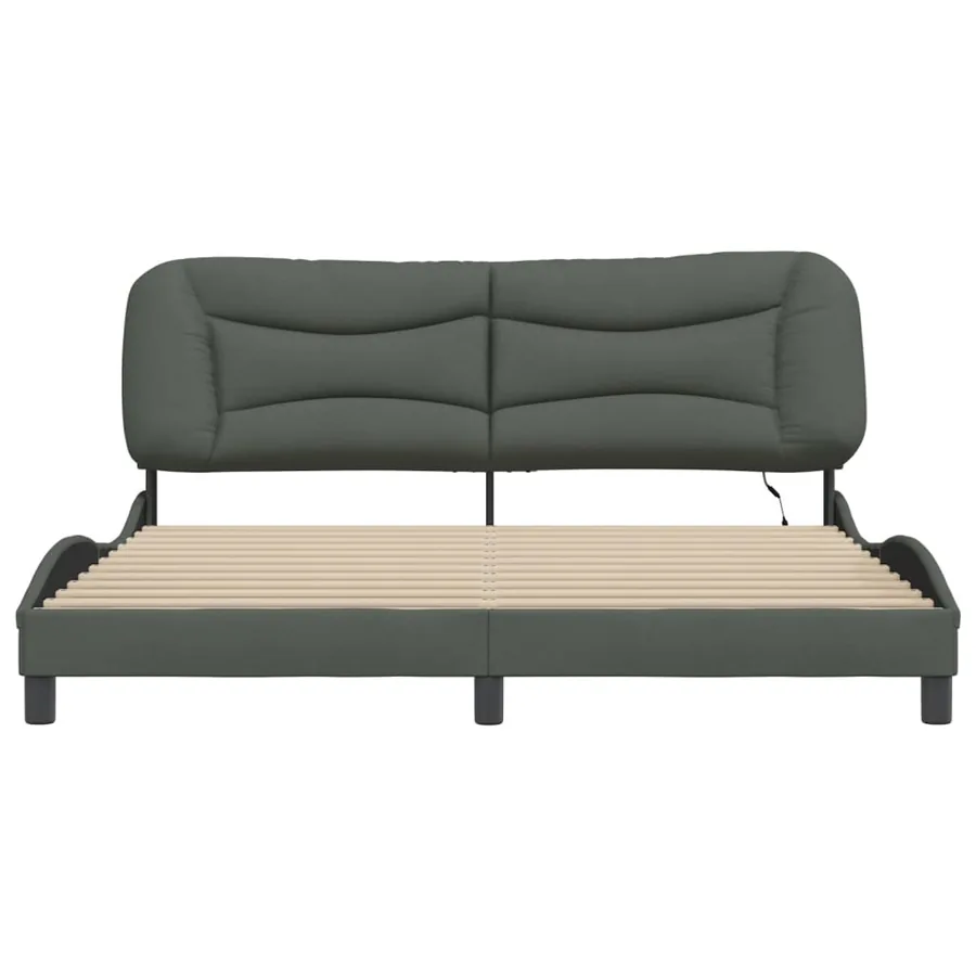 Cadre de lit avec LED sans matelas Hvar gris foncé 180x200 cm tissu - 6