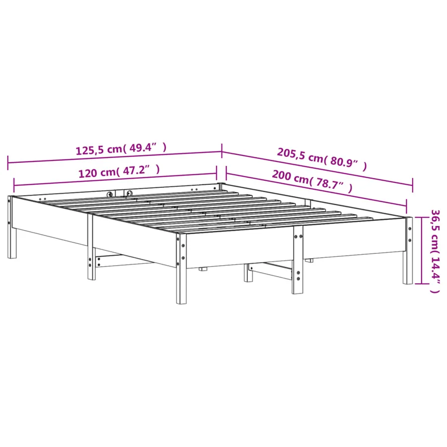 Cadre de lit sans matelas 120x200 cm bois de pin massif - 9