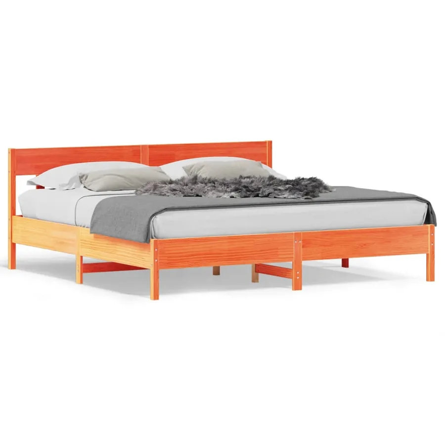 Cadre de lit sans matelas cire marron 200x200cm bois pin massif - 2