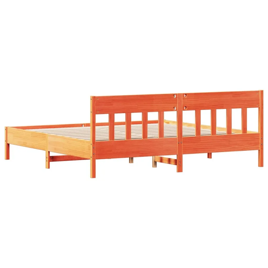Cadre de lit sans matelas cire marron 200x200cm bois pin massif - 6