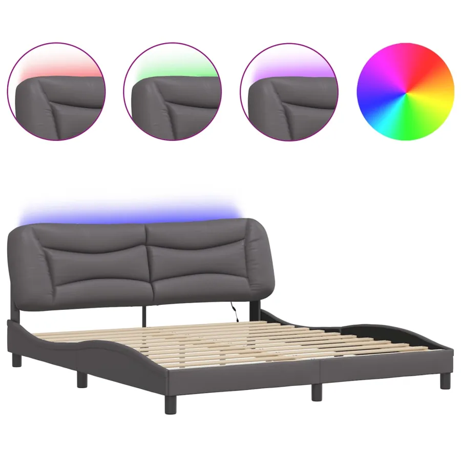 Cadre de lit avec LED sans matelas Hvar gris 180x200 cm - 2
