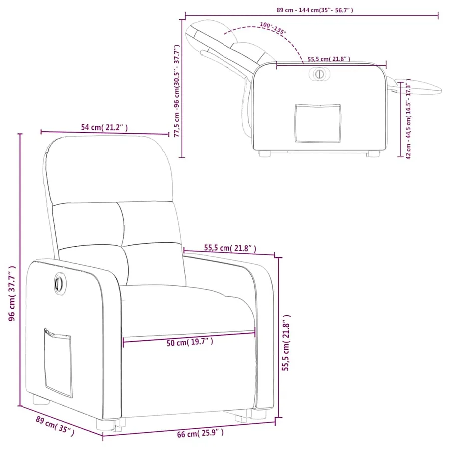 Fauteuil inclinable électrique marron tissu - 17