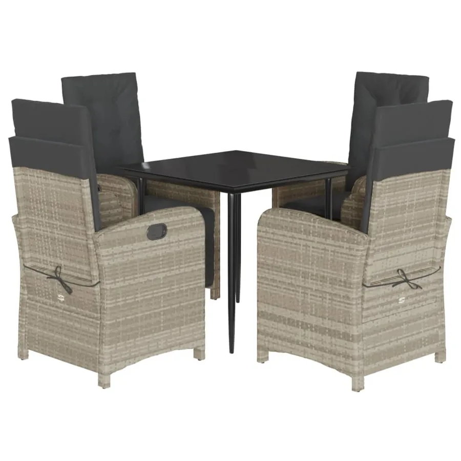 Ensemble à manger de jardin et coussins 5 pcs gris clair rotin - 2