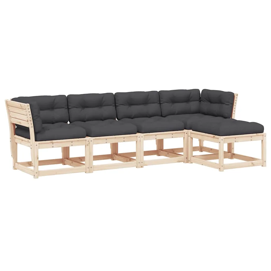 Salon de jardin 5 pcs avec coussins bois de pin massif - 2
