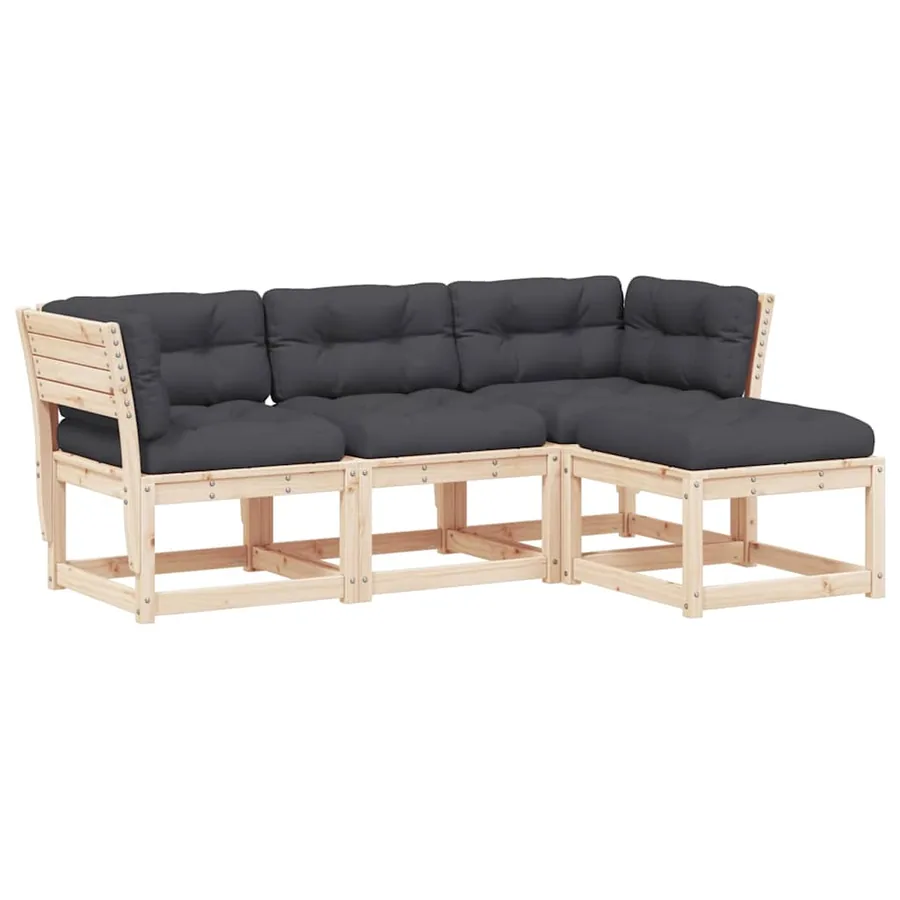Salon de jardin 4 pcs avec coussins Bois de pin massif - 2
