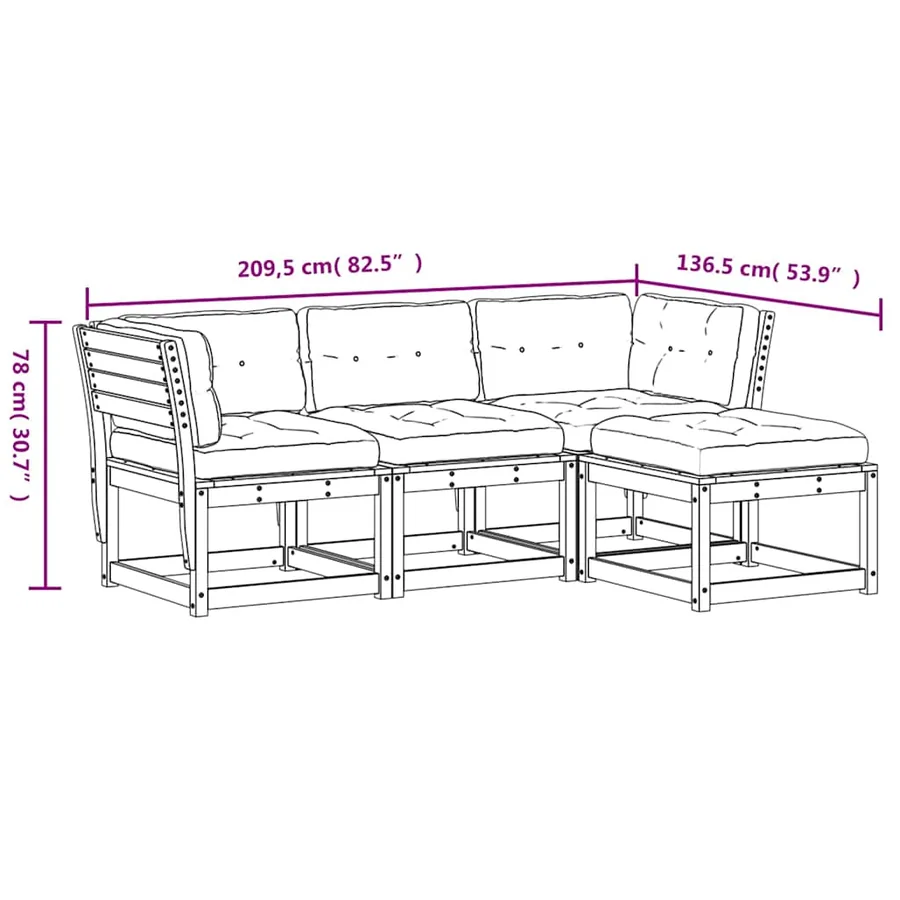 Salon de jardin 4 pcs avec coussins Bois de pin massif - 9