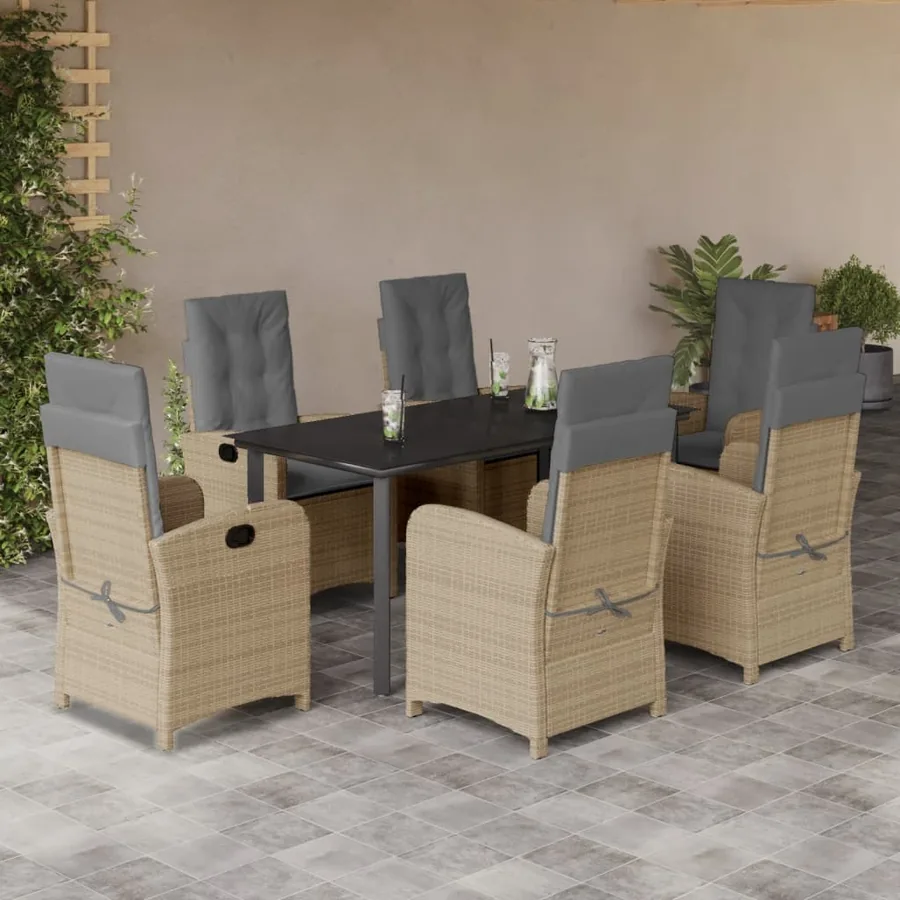 Ensemble à manger de jardin coussins 7 pcs mélange beige rotin