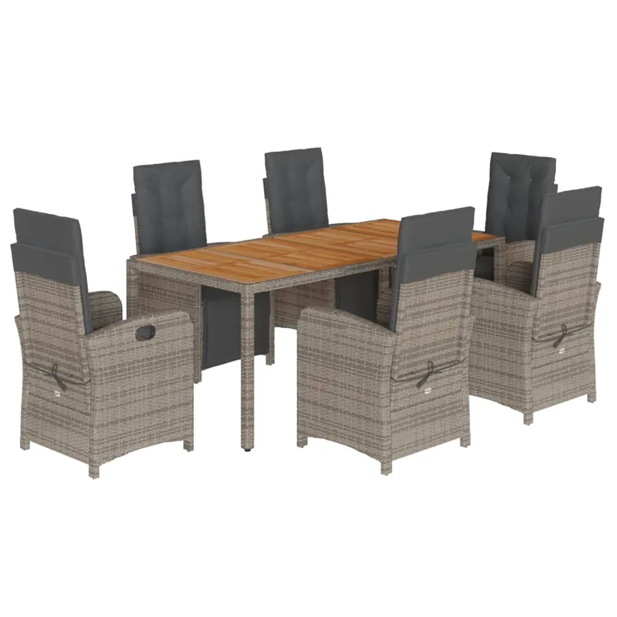 Ensemble à manger de jardin et coussins 7 pcs gris rotin - 2