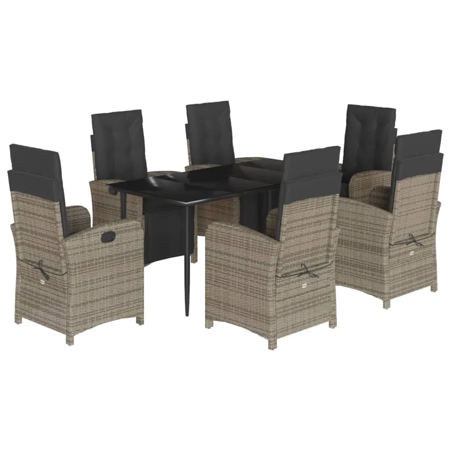 Ensemble à manger de jardin et coussins 7 pcs gris rotin - 2