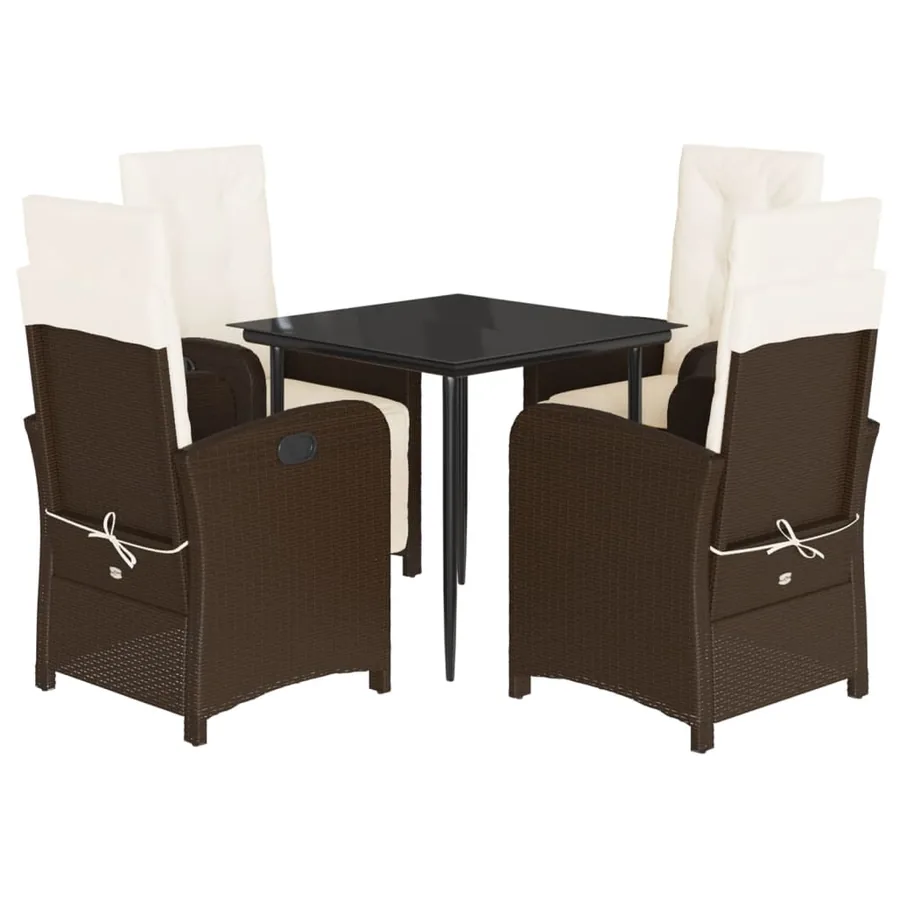 Ensemble à manger de jardin 5 pcs et coussins marron poly rotin - 2