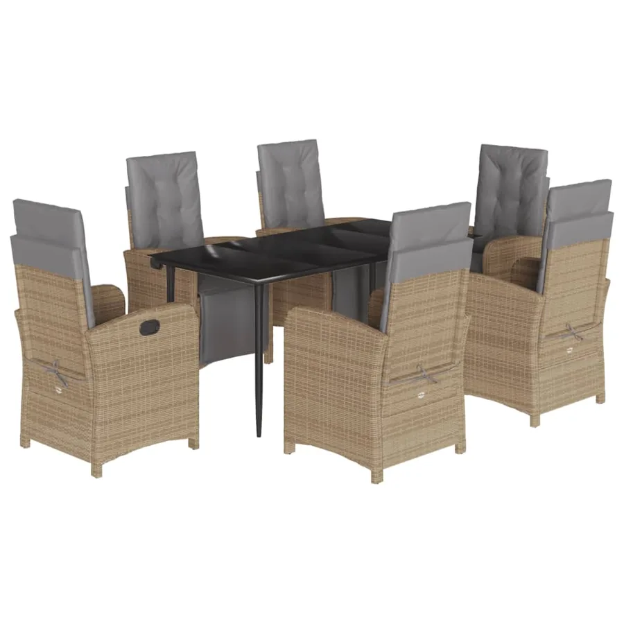 Ensemble à manger de jardin et coussins 7 pcs beige poly rotin - 2