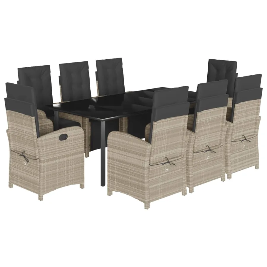 Ensemble à manger de jardin et coussins 9 pcs gris clair rotin - 2