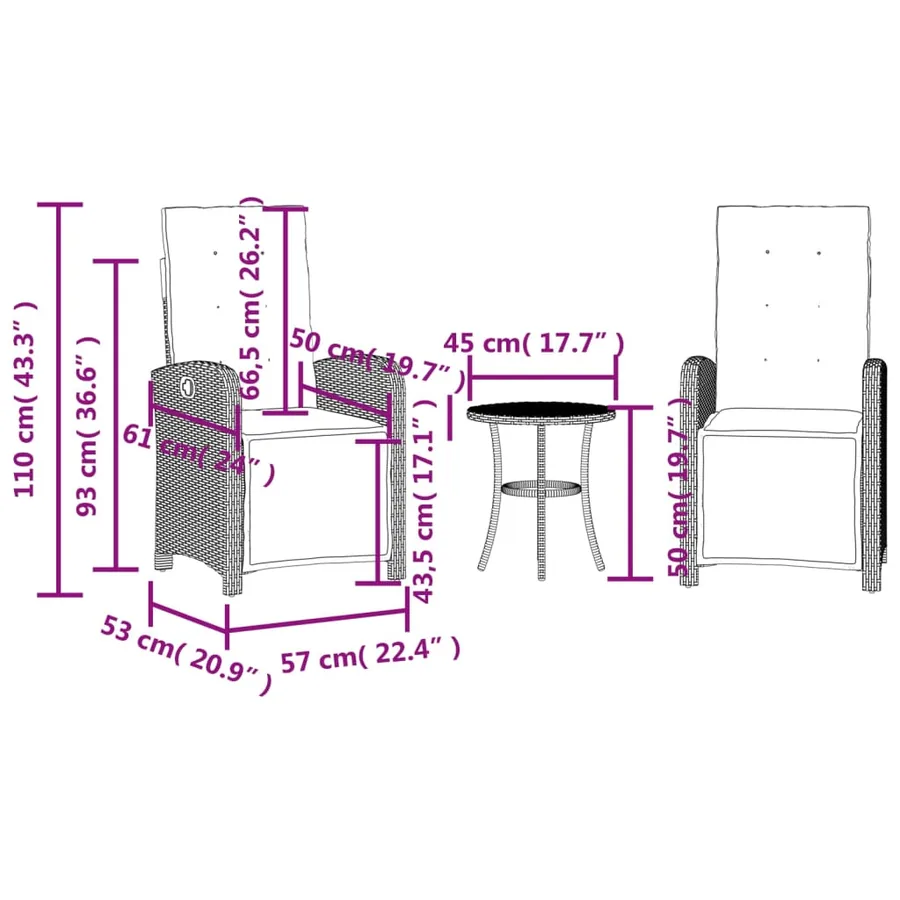 Ensemble de bistro 3 pcs et coussins gris clair résine tressée - 15
